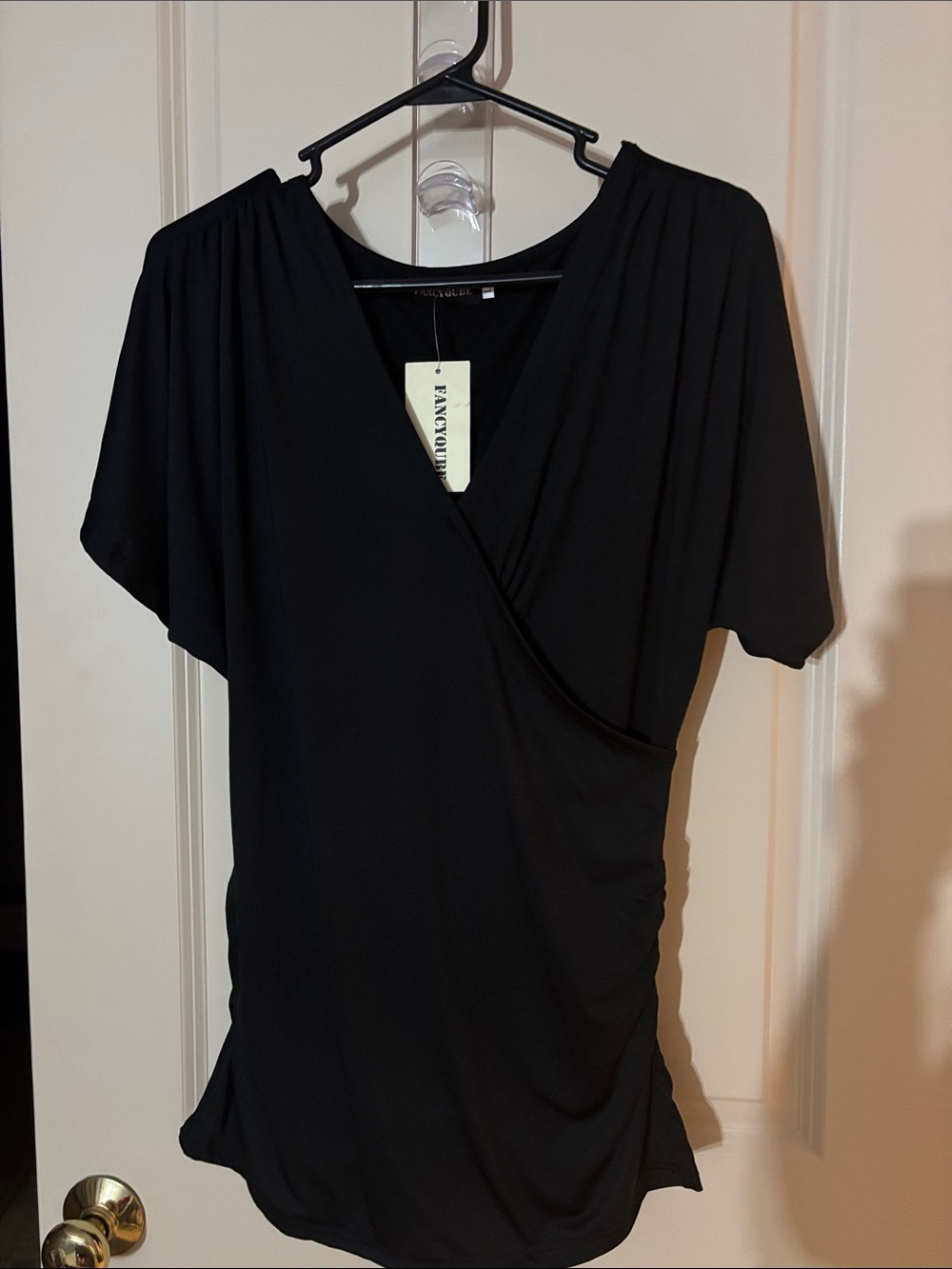 Vince Camuto Black Faux-Wrap Tunic Top